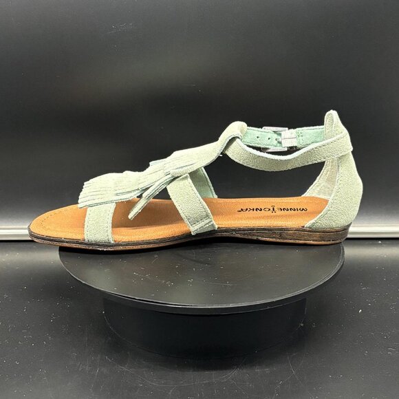 NEW! Minnetonka Moccasins Maui Fringed Leather Sandals in Mint SZ 5 Woman's NIB - Picture 4 of 7